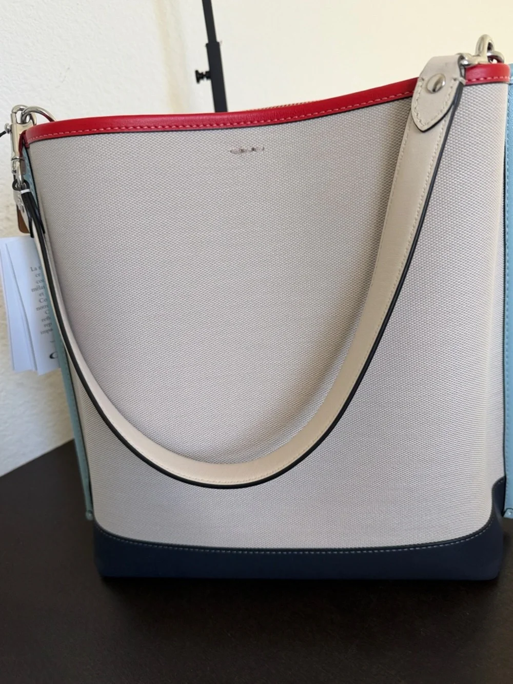 NWT Coach Colorblock Canvas Mollie Bucket Bag — Cream, Red, Navy & Yellow.